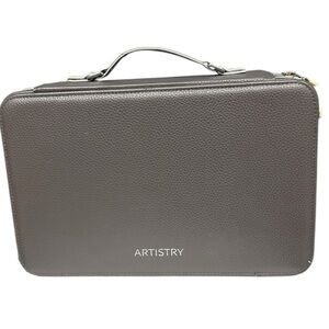 Artistry Hard Shell Cosmetic Train Case Gray Faux Leather  Travel Case Makeup
